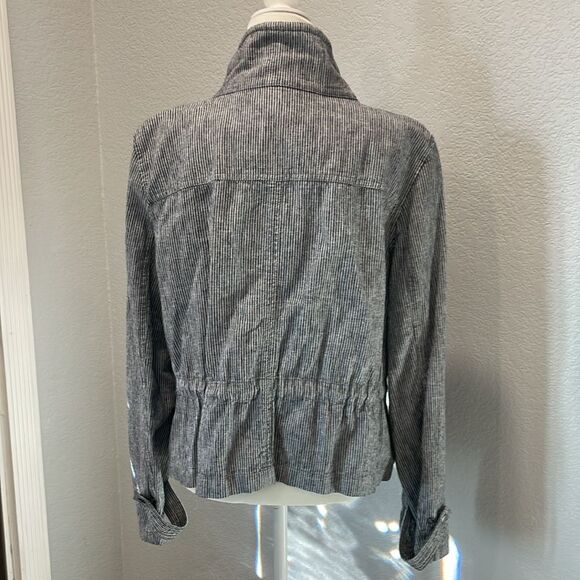 Loft Blue & White Stripe Linen Cotton Blend Cropped Jacket Size Large - Picture 6 of 10